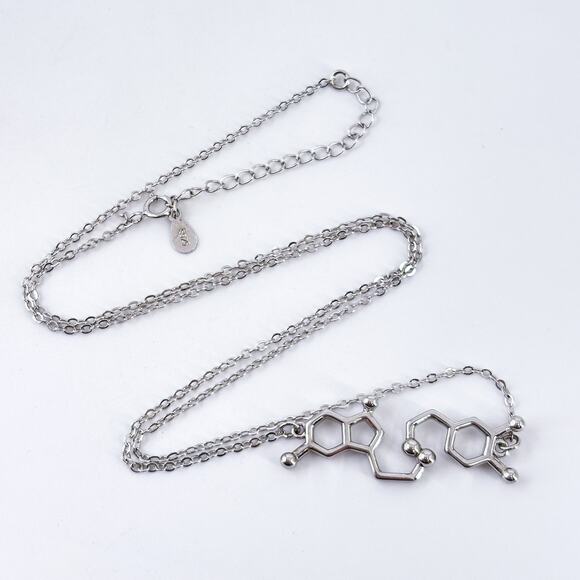 Serotonin Molecule Pendant Necklace | Sterling Silver 925 Science Jewelry - Picture 6 of 7